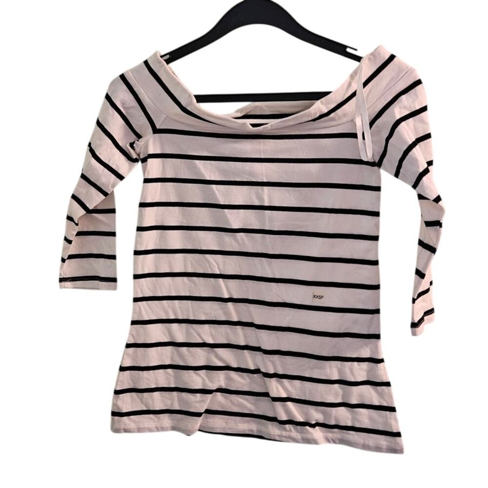 𖦹 LOFT Off Shoulder Nautical Stripe Cotton Tee XXSP NWOT